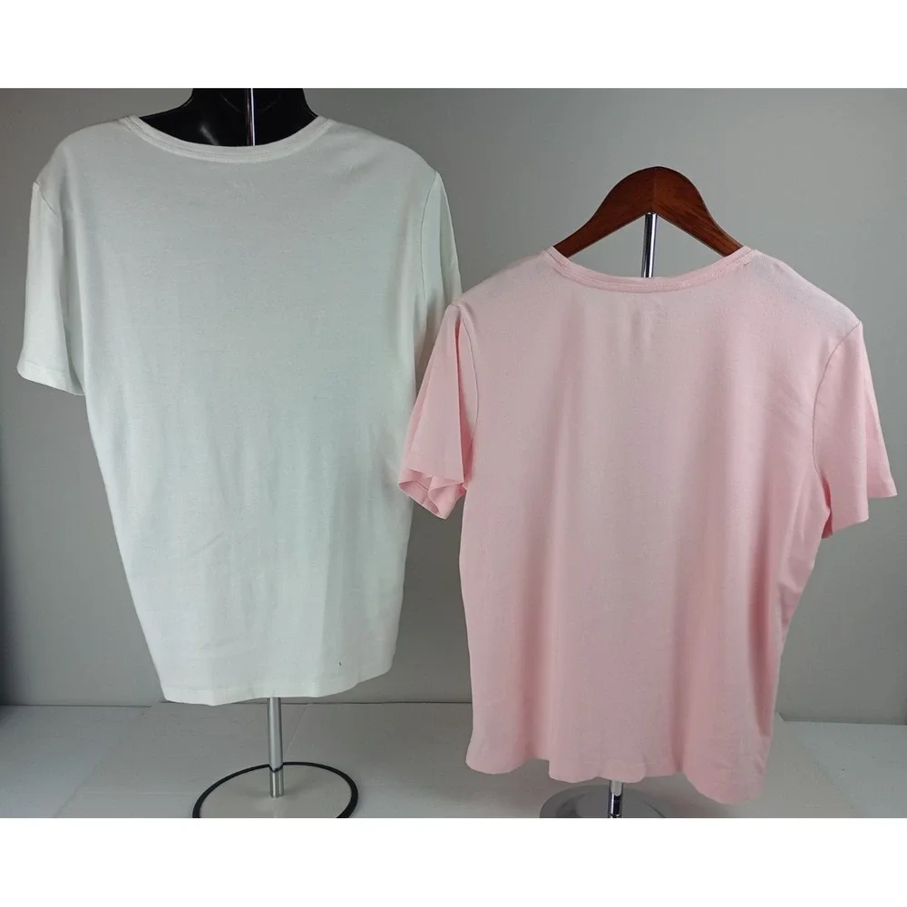 Lot of 2 Tapemeasure Women's Size Large T-Shirts White Beach Pink Floral